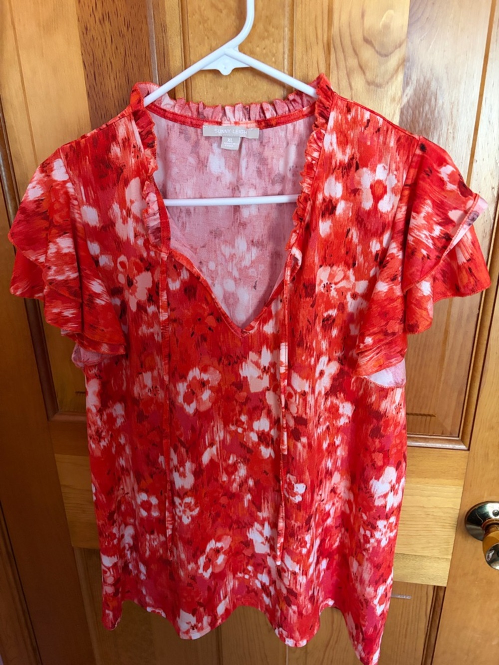 Sunny Leigh Vibrant Red & White Floral Flutter Sleeve Top